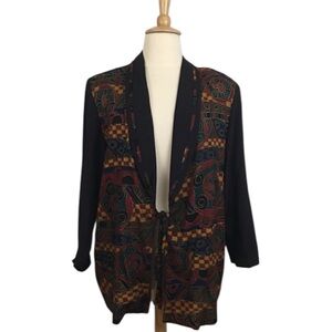 Vintage 80’s 90s‎ Blazer Women’s XL Jacket Geometric Tie Waist